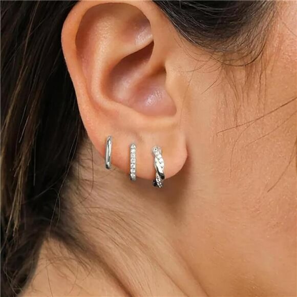 Gold Huggie Hoop Earrings Set for Women Dainty Small Sterling Silver Earrings - Picture 2 of 7